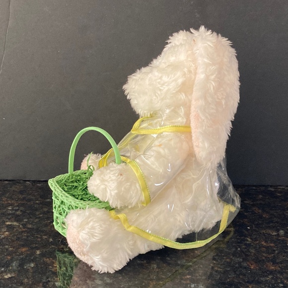 GODIVA White Lop-Eared Easter Bunny Rabbit in Clear Raincoat & Green Basket/NWT! - Picture 2 of 6